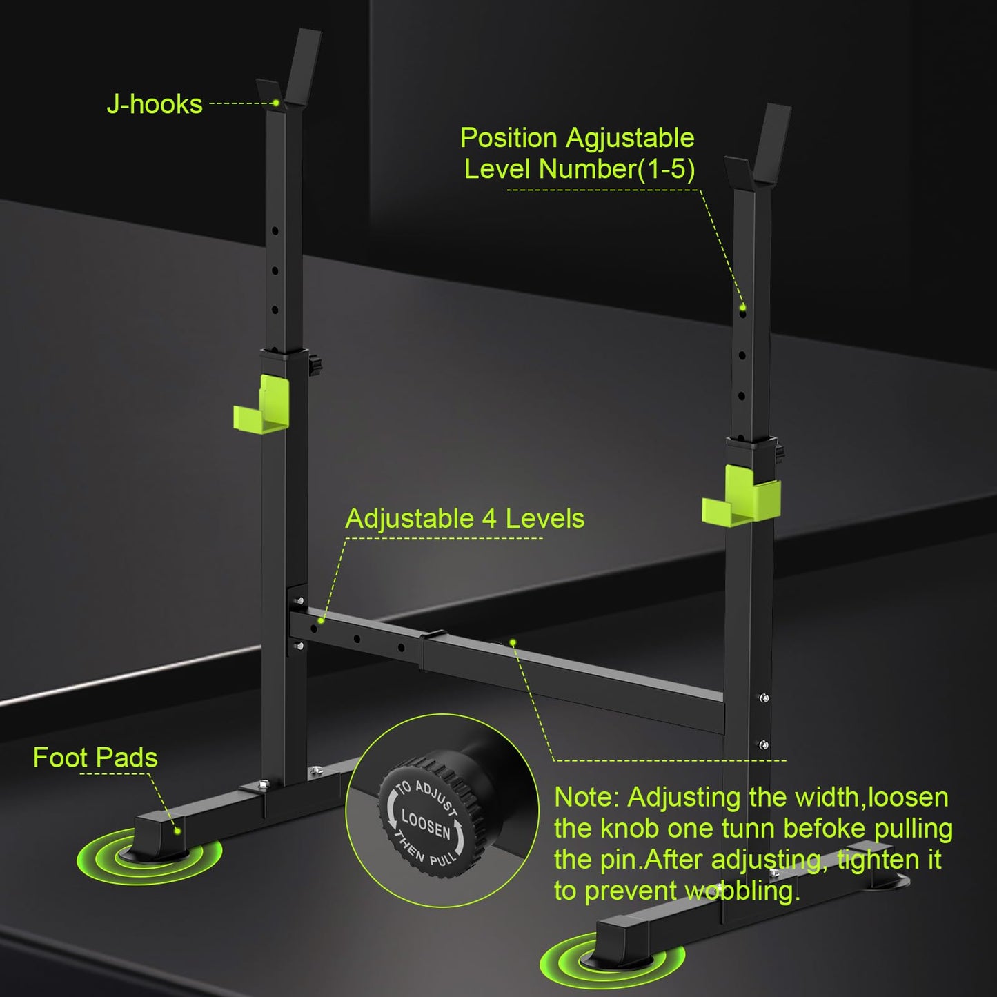 FitinOne Squat Rack, Height-Adjustable Dumbbell Rack for Home Gym, Multi-Function Barbell Rack
