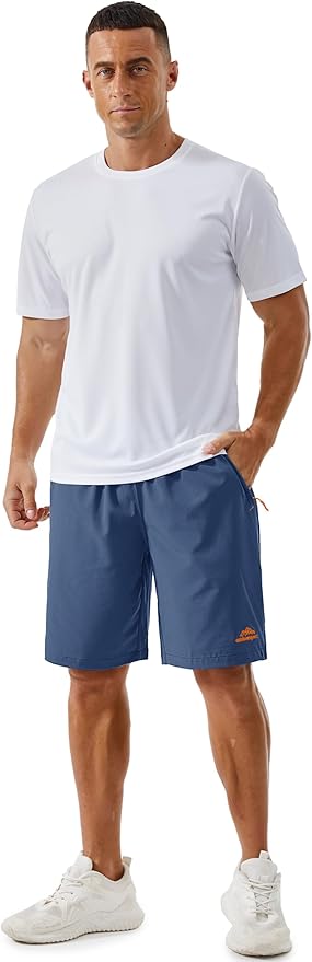 TACVASEN Men's Running Athletic Shorts 9" Quick Dry Workout Gym Shorts Lightweight Summer Shorts 3 Zipper Pockets