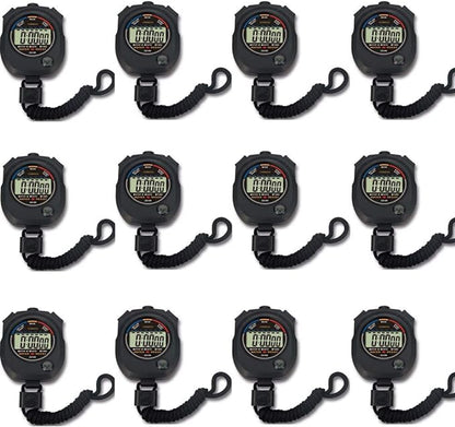 12 pack Multi-function Electronic Digital Sport Stopwatch Timer, Large Display with Date Time and Alarm Function,suitable for Sports Coaches Fitness Coaches and Referees