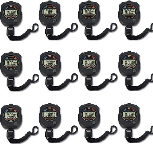 12 pack Multi-function Electronic Digital Sport Stopwatch Timer, Large Display with Date Time and Alarm Function,suitable for Sports Coaches Fitness Coaches and Referees