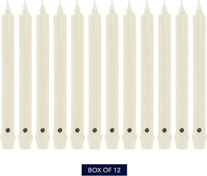 Colonial Candle Unscented Taper Candle, Classic Collection, Ivory, 8 In, Pack of 12 - Up to 6 Hours Burn