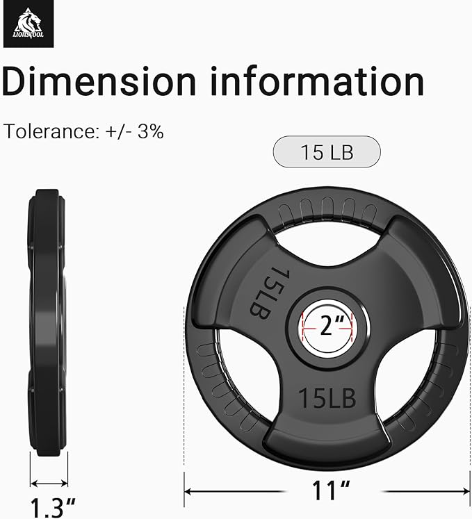 LIONSCOOL 2-Inch Rubber Olympic Grip Weight Plates for Strength Training, Weightlifting, Solid Cast Iron Plate for Barbell in Single/Pair/Set for Home & Gym (2.5-45LB), One Year Warranty
