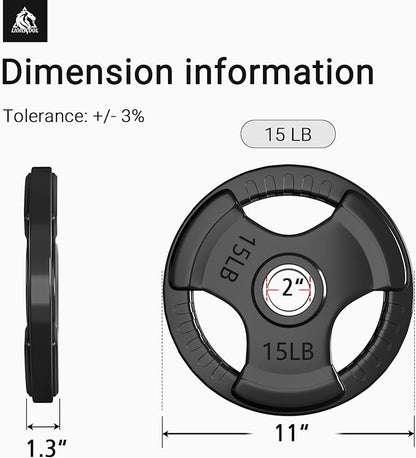LIONSCOOL 2-Inch Rubber Olympic Grip Weight Plates for Strength Training, Weightlifting, Solid Cast Iron Plate for Barbell in Single/Pair/Set for Home & Gym (2.5-45LB), One Year Warranty
