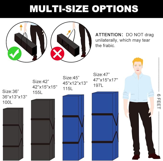 Sports Duffle Bag - Extra Large Travel Duffel Luggage Bag with Upgrade Zipper, Sturdy & Water Resistant Big Storage Bag for Christmas Tree (Blue 47inch 2Pack)