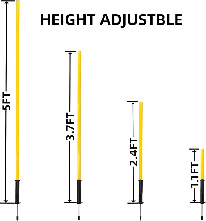 4 Pcs 5FT Agility Training Poles for Soccer,Basketball,Football,Dog,Horse Training-Adjustable Speed and Agility Training Equipment Sports Training Sticks with Ground Spring Nails and Storage Bag