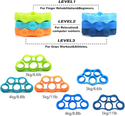 Hand Grip Strengthener, Finger exerciser, Grip Strength Trainer (6 PCS),NEW MATERIAL,Forearm grip workout, Finger Stretcher, Relieve Wrist Pain, Carpal tunnel. (Finger exerciser)