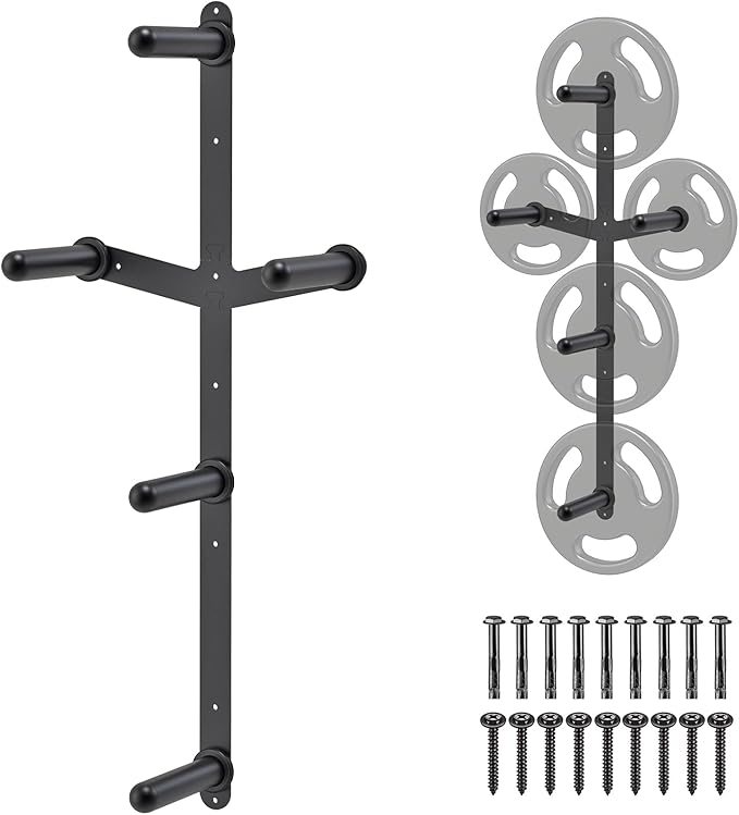 "Kipika Weight Plate Storage Rack - Wall Mounted Weight Plate Holder with Durable Steel Construction Organizer for Olympic Plates, 1000lb Capacity, Space-Saving for Home Gym"