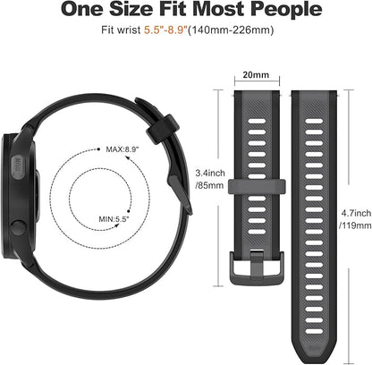 Compatible with Garmin Forerunner 165 Watch Band, 20mm Width Silicone Replacement Bands for Garmin Vivoactive 3 / Vivoactive 5 / Forerunner 55, 245, 645 Music Smartwatch