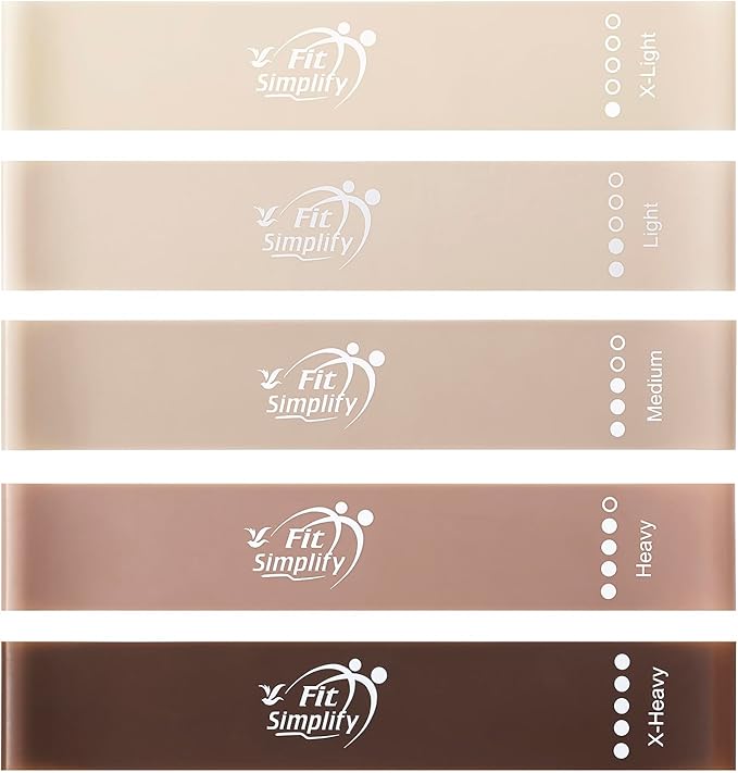 Fit Simplify Resistance Loop Exercise Bands with Instruction Guide and Carry Bag, Set of 5