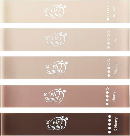 Fit Simplify Resistance Loop Exercise Bands with Instruction Guide and Carry Bag, Set of 5