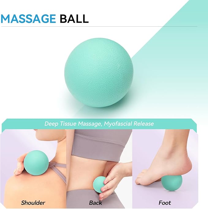 5 in 1 Foam Roller Set, High Density Fitness Exercise Foam Roller for Deep Tissue Muscle Massage, Massage Roller, Massage Ball, Resistance Band, for Whole Body(Tiffany Green)