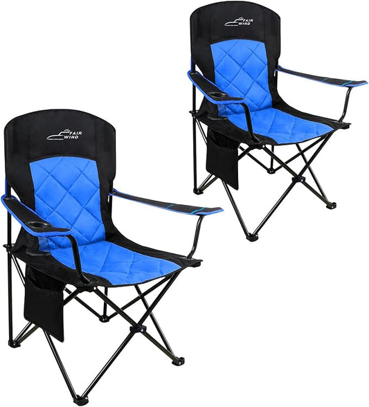 FAIR WIND 2 Pack Oversized Fully Padded Camping Chair Heavy Duty Quad Fold Arm Chair Support 350