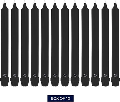 Colonial Candle Unscented Taper Candle, Classic Collection, Black, 8 In, Pack of 12 - Up to 6 Hours Burn