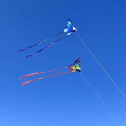 Simxkai Butterfly Kite for Kids & Adults, Easy to Fly Blue Big Kite for Beginners, Line Handle Included (1Pack 2Pack)
