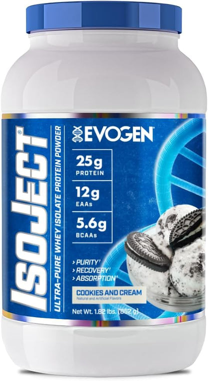 Evogen Isoject - Whey Protein Isolate | Ultra-Pure Whey Protein Powder with Ignitor Enzymes, BCAAs, and EAAs | Enhanced Absorption & Recovery | Cookies and Cream | 25 Servings