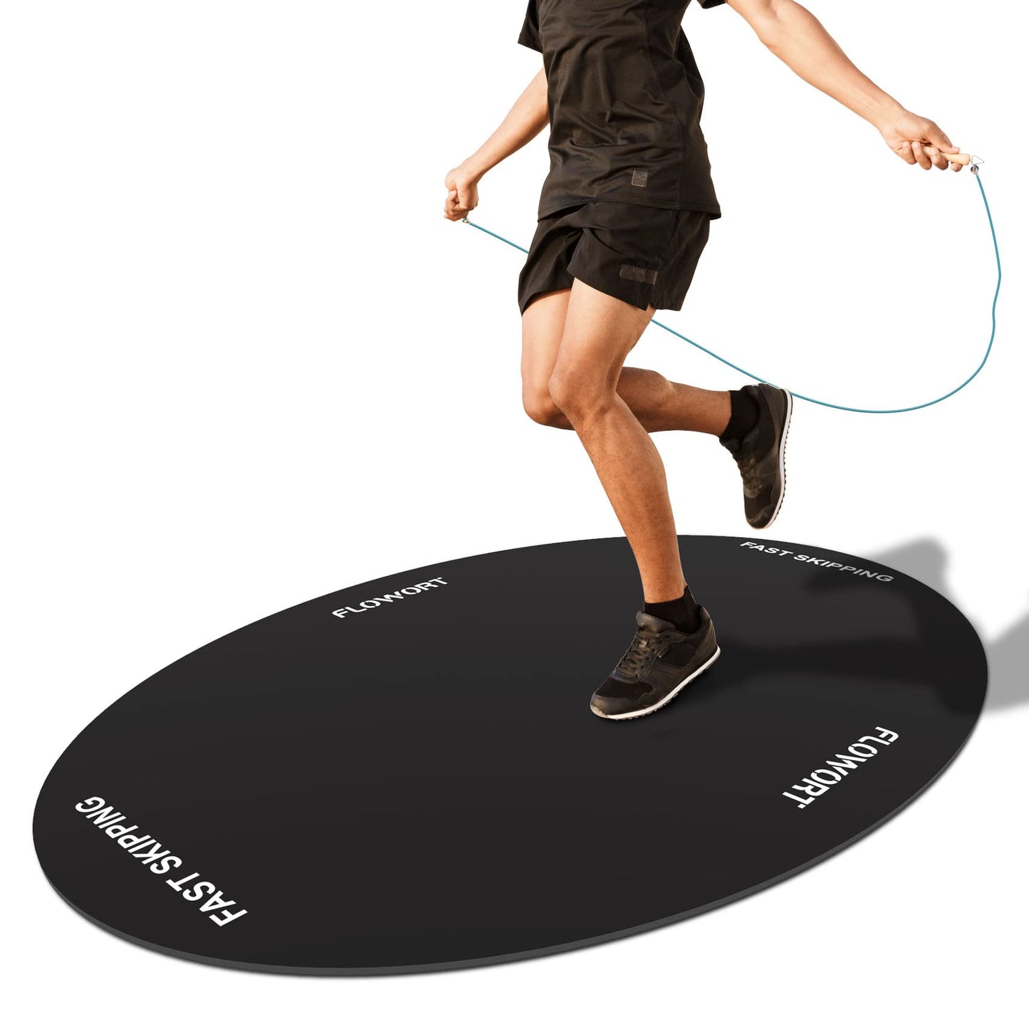 Flowort Jump Rope Mat，Large Rubber Exercise Indoor Outdoor，Shock Absorbing Mat Non-Slip Oval Design