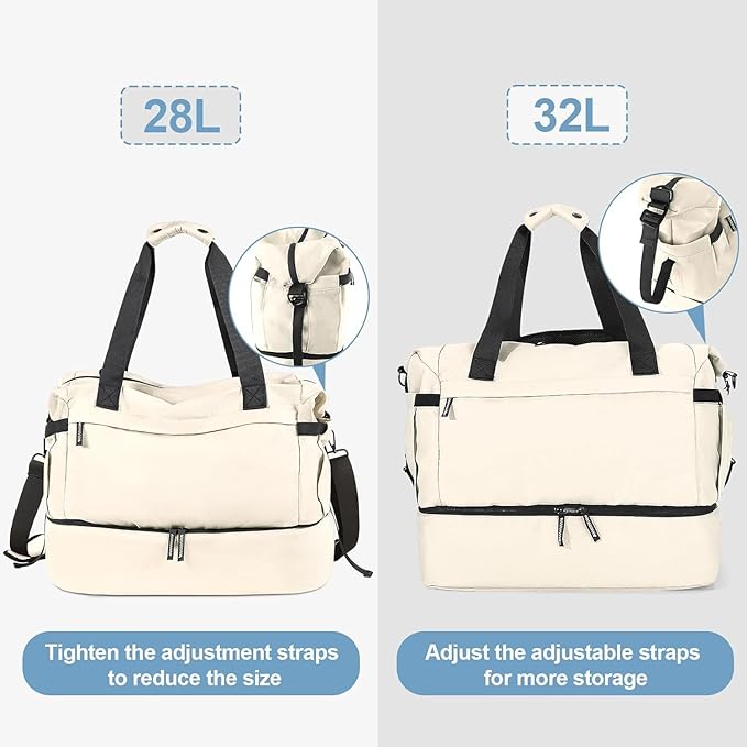 Gym Bag for Men Women, Tactical Travel Duffel bag with Removable Dividers & Shoe Compartment, Weekender Carry on Bag with Toiletry Bag, Overnight Range Bag for Workout Soccer Yoga Gym (White)