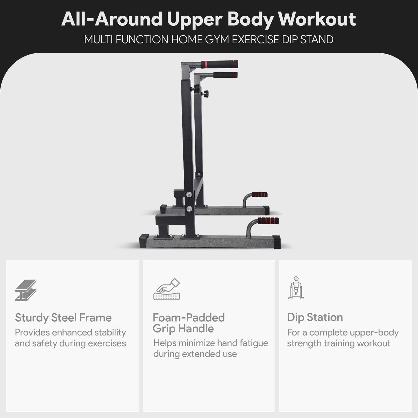 BalanceFrom Steel Frame Dip Station with Adjustable Height, 500 lb Capacity