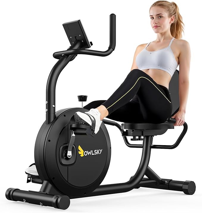 OWLSKY Recumbent Exercise Bike for Home Gym, Magnetic Stationary Bike with 16-Level Resistance, Quiet 15LBS Flywheel, 400LBS Capacity, Low-Impact Cardio & Physical Therapy