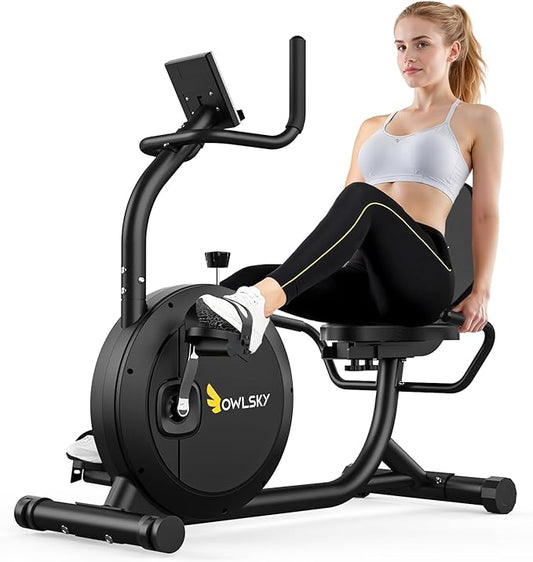 OWLSKY Recumbent Exercise Bike for Home Gym, Magnetic Stationary Bike with 16-Level Resistance, Quiet 15LBS Flywheel, 400LBS Capacity, Low-Impact Cardio & Physical Therapy
