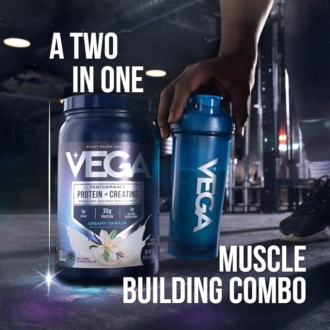 Vega Protein + Creatine - 30g Plant-Based Protein, Chocolate, 13 Servings, 3g Creatine, 5g BCAAs, Vegan, Keto, Gluten Free, Dairy Free, Low Carb, for Muscle Growth & Repair, Drink Mix, 23.4oz