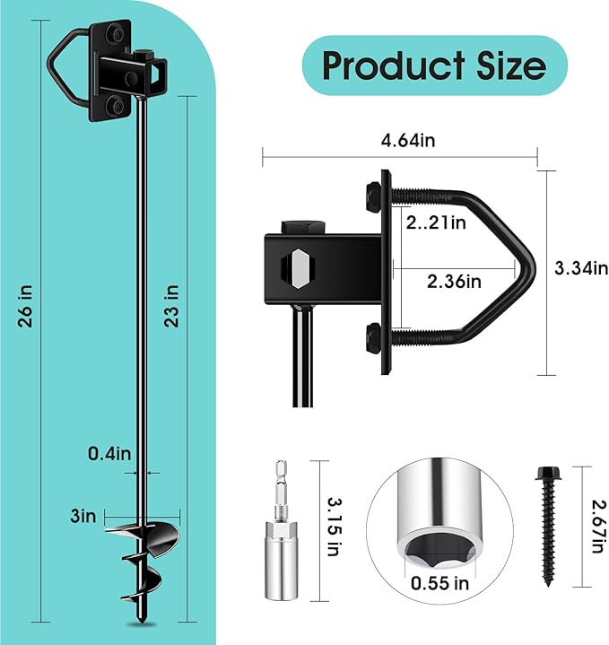 26" Ground Anchors Screw-in Payivsve, Multi-Purpose Trampoline Stakes Heavy Duty, 3" Wider Spiral Mobile Home Anchors Hurricane Earth Anchor for Trampoline, Shed, Swing Sets, Carports(26"-4pcs)