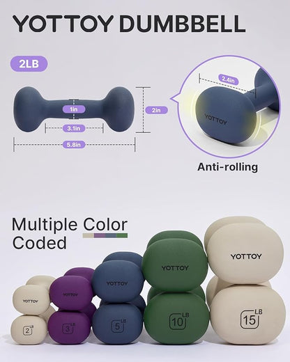 YOTTOY Weights Dumbbells Set for Women,2-15 Pound Dumbbells Set of 2, Non-Slip Hand Weights for Home Workouts, Portable Strength Training Neoprene dumbbells