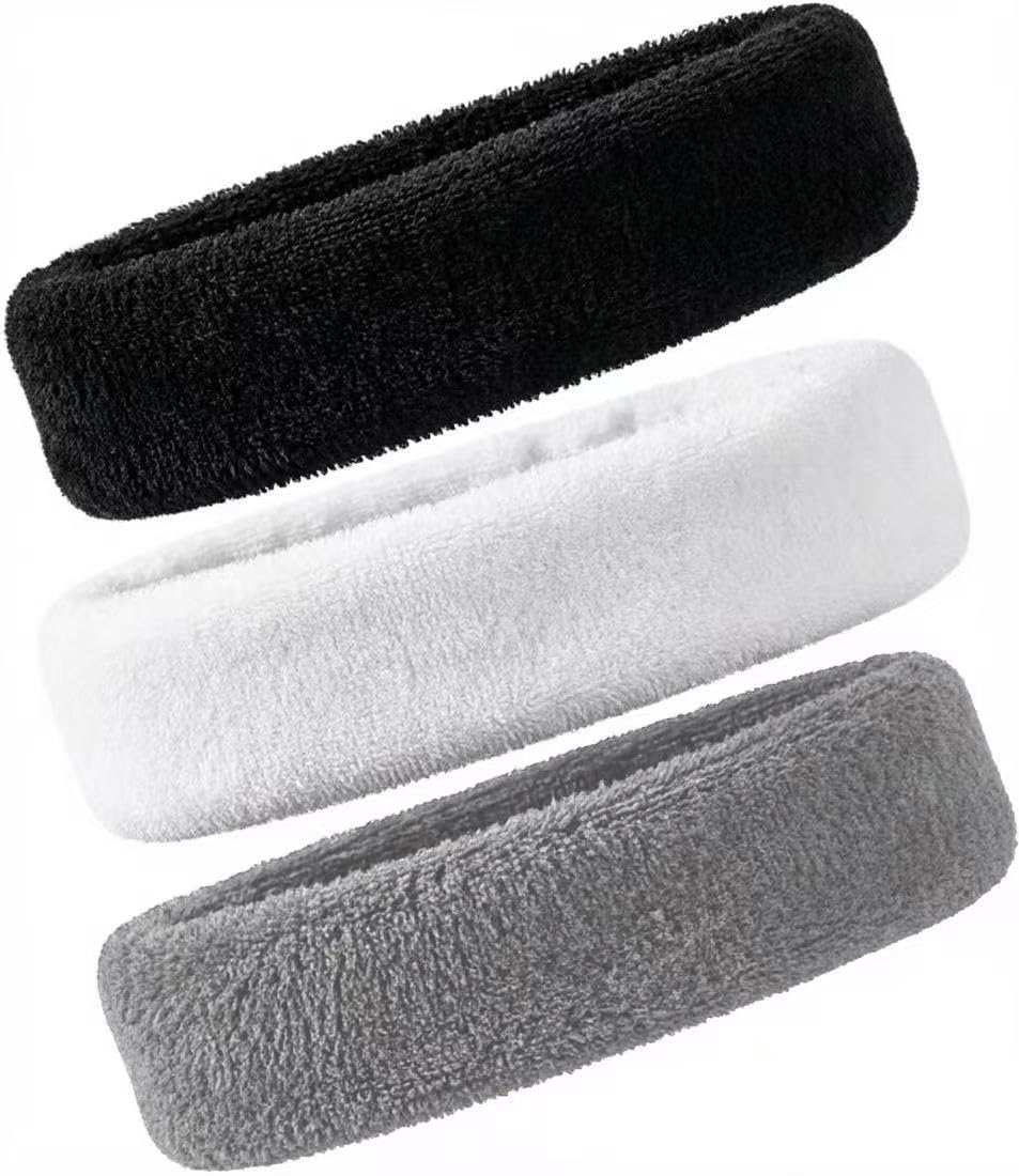 3 Pack Men & Women Sports Sweatbands Headbands(White,Black,Gray)