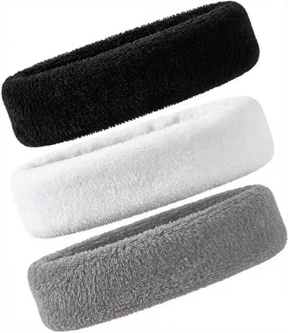 3 Pack Men & Women Sports Sweatbands Headbands(White,Black,Gray)