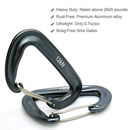 12kN 3.2"x2" Heavy-Duty Carabiner Clips - Durable, Lightweight Aluminum Alloy Carabiners for Hiking, Camping, Keychains, Dog Leashes, Hammocks & More