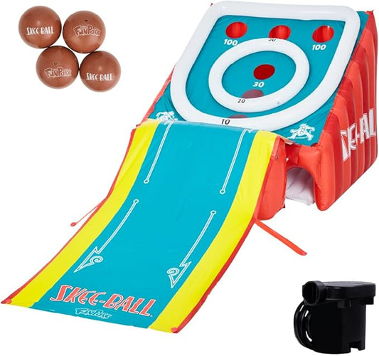 Flybar FunPark Giant Inflatable Skee-Ball Game – 11 Ft Long w/ 4 Balls & Electric Air Pump – Indoor