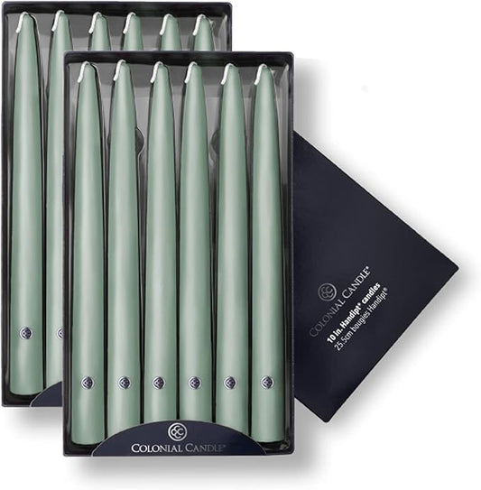 Colonial Candle Unscented Taper Candle, Handipt Collection, Colonial Classic Green, 10 in, Pack of