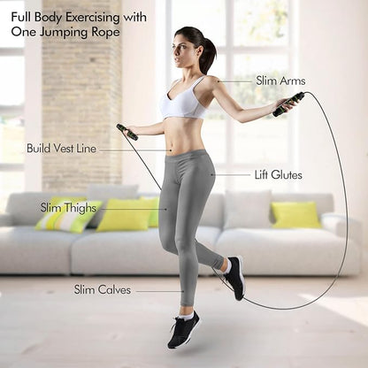 Jump Rope, Tangle-Free Rapid Speed Jumping Rope Cable with Ball Bearings for Women, Men, and Kids, Adjustable Steel Jump Rope with Foam Handles for Home Gym Exercise Fitness Workout Equipment & Slim Body