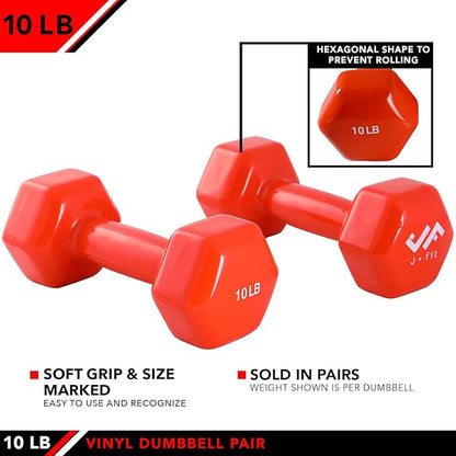 JFIT Dumbbell Pairs or Sets – Neoprene & Vinyl Coated Hand Weights for Home Gym, Strength Training, Aerobics, Cardio Exercise and Fitness