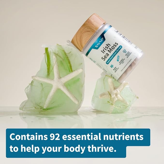 Snap Supplements Irish Sea Moss Capsules with Bladderwrack, Burdock Root & Iodine ??Supports Energy, Immune Health, Digestion & Skin ??60 Capsules