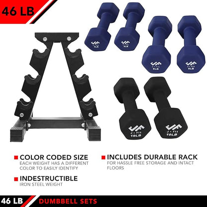 JFIT Dumbbell Pairs or Sets – Neoprene & Vinyl Coated Hand Weights for Home Gym, Strength Training, Aerobics, Cardio Exercise and Fitness