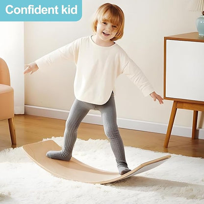 Wobble Balance Board for Toddlers, 35 Inch Rainbow Rocker Board Open Learning Exercise, Wooden Board for 3-12 Age Birthday