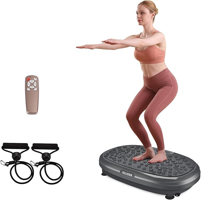EILISON FitMaxx 3D XL Vibration Plate Exercise Machine - Whole Body Workout Vibration Platform w/Loop Bands - Lymphatic Drainage Machine for Weight Loss, Shaping, Wellness, Recovery