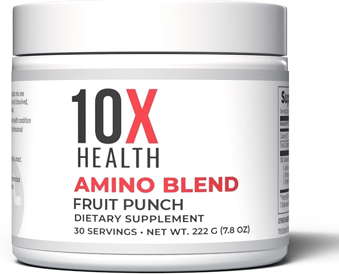 10X Health Amino Blend Pre Workout Powder for Men - Fruit Punch Flavor - EAA & BCAA Powder Amino Acids Supplement for Energy, Muscle Strength & Performance ??Pre and Post Workout - 30 Servings