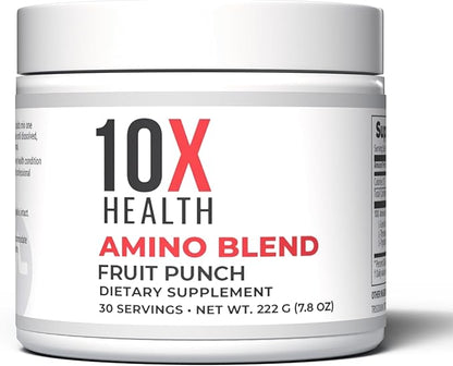 10X Health Amino Blend Pre Workout Powder for Men - Fruit Punch Flavor - EAA & BCAA Powder Amino Acids Supplement for Energy, Muscle Strength & Performance ??Pre and Post Workout - 30 Servings