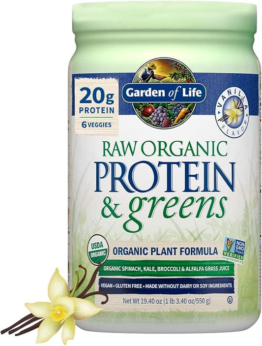 Garden of Life Raw Organic Protein & Greens Vanilla - Vegan Protein Powder for Women and Men, Plant