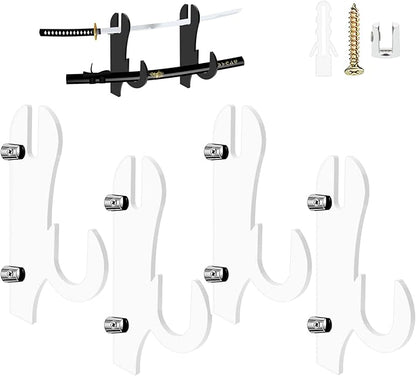 TRINENOX Sword Stand, Sword Wall Mount, Sword Hook, Sword Hanger Rack, Wall Mount Sword Hook, Acrylic Samurai Sword Display Holder for Katana Tanto Genji Wakizashi Sword Hanger Rack (2 Pairs Clear)