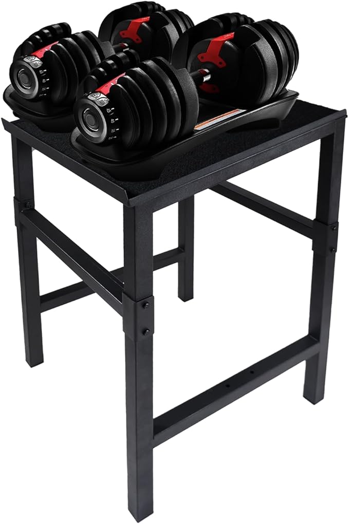 Black Heavy Duty Adjustable Dumbbell Stand - Home Gym Storage Rack with Non-Slip Base, Anti-Tip Safety & Space-Saving Design.