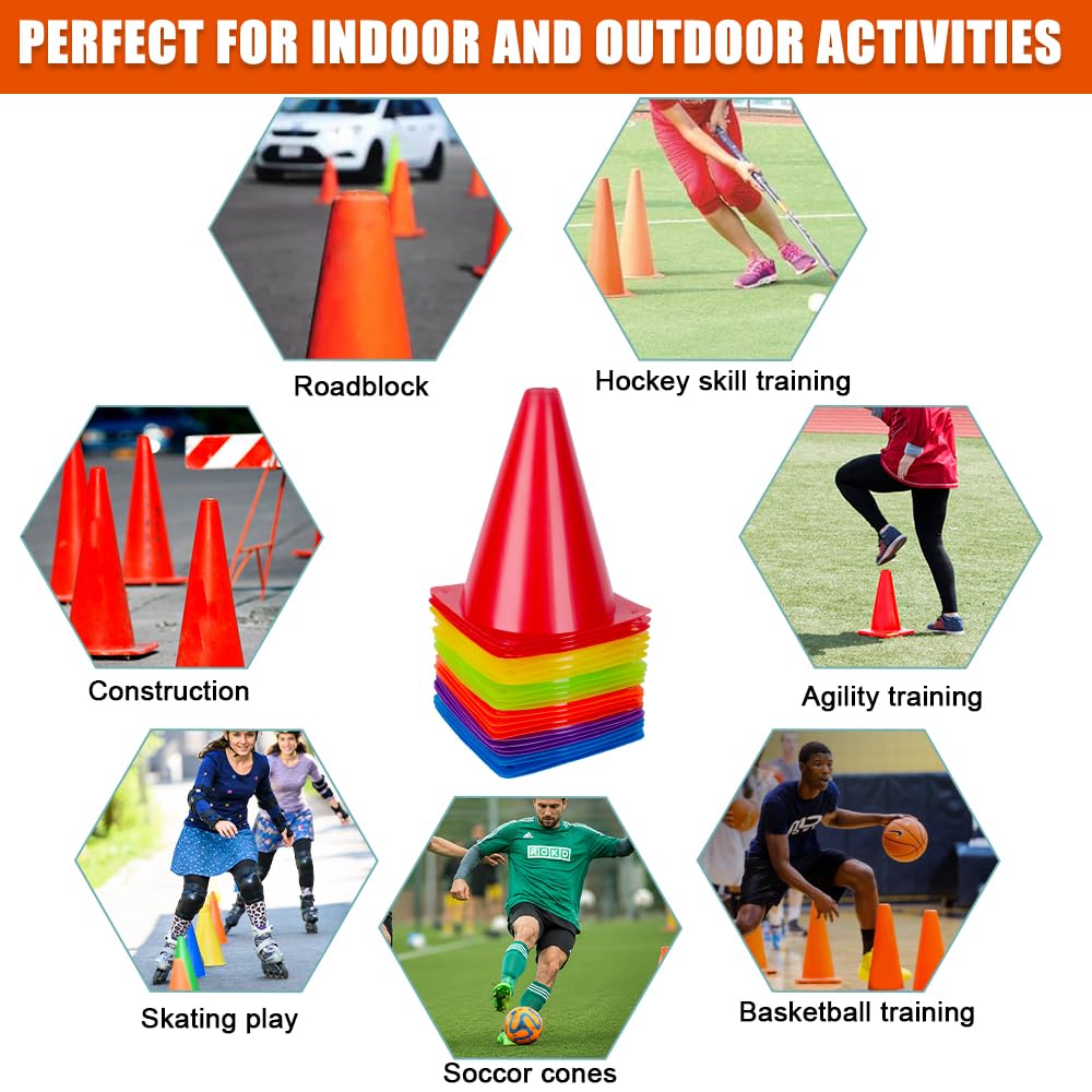 7 Inch Soccer Cones, 24 Pack Cones Sports Training Agility Field Marker Plastic Cones for Skating