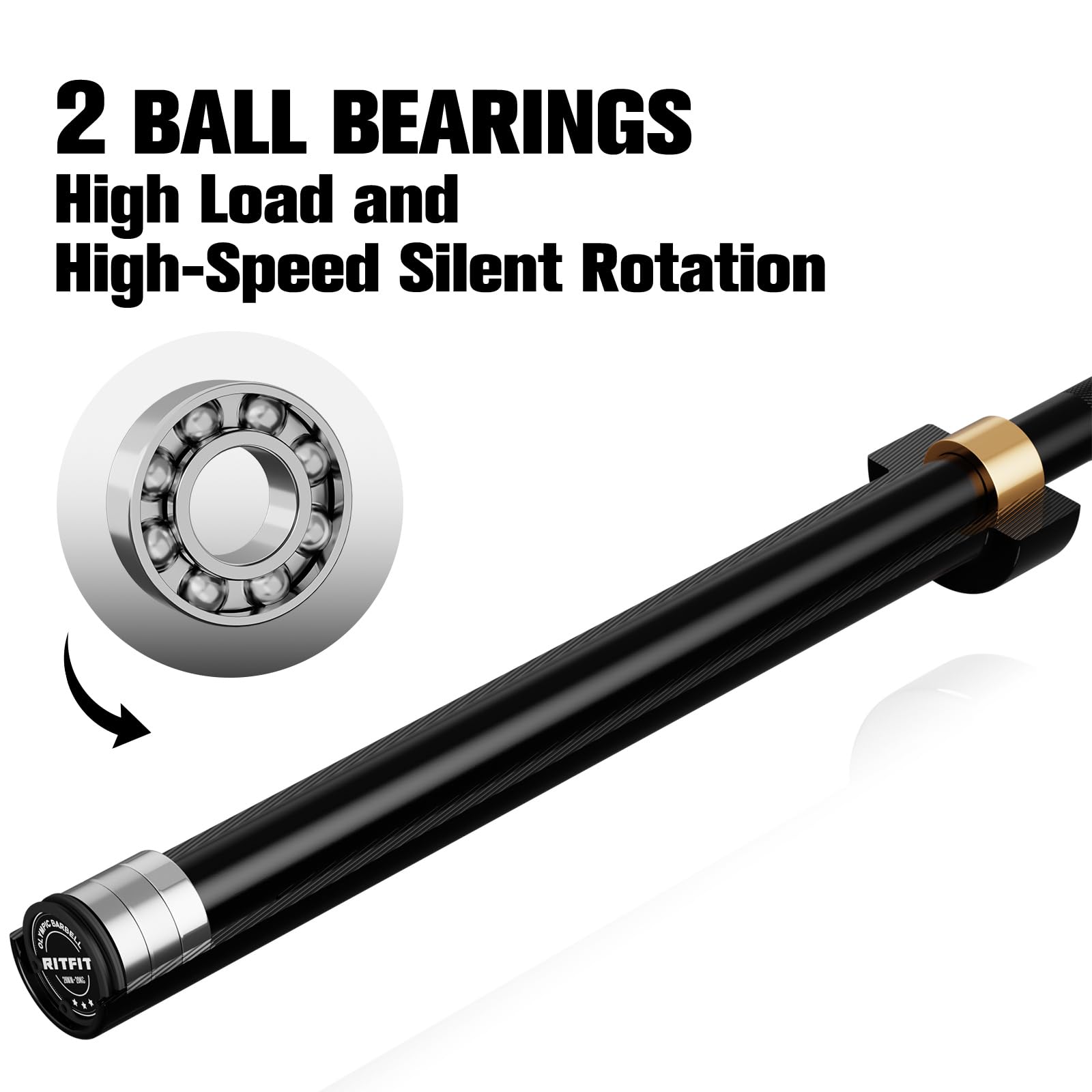 RitFit Elite 7ft Olympic Barbell, 500lbs — Black