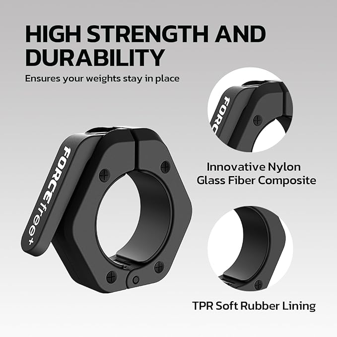 Barbell Clips (Pair), Barbell Clamps, Quick Release Olympic Barbell Clamps with Anti Slip TPR Grip, Barbell Collars for Secure Weightlifting & Powerlifting (Black) (NO MAG, Black)
