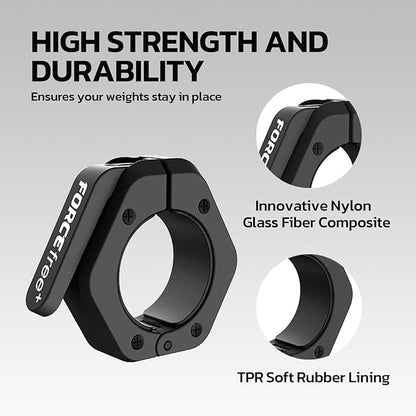 Barbell Clips (Pair), Barbell Clamps, Quick Release Olympic Barbell Clamps with Anti Slip TPR Grip, Barbell Collars for Secure Weightlifting & Powerlifting (Black) (NO MAG, Black)