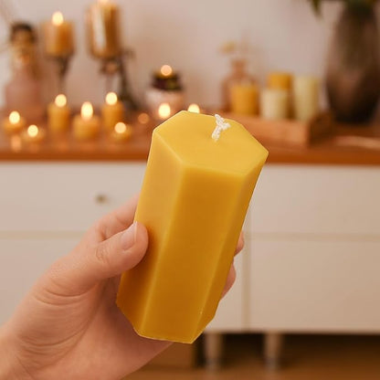 6PCS Hexagon Beeswax Pillar Candles,Large Handmade Pure Beeswax Candle,Unscented Smokelessï¼? * 4",18H, Raw