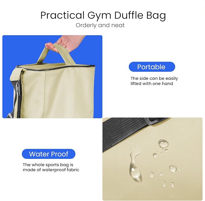C&F BOGMOST Small Gym Bag for Women & Men,Small Lightweight Duffel Bag Carry On Bags Mini Duffel Travel Bag Waterproof Sports Bags for Workout/Sport/Travel, Beige
