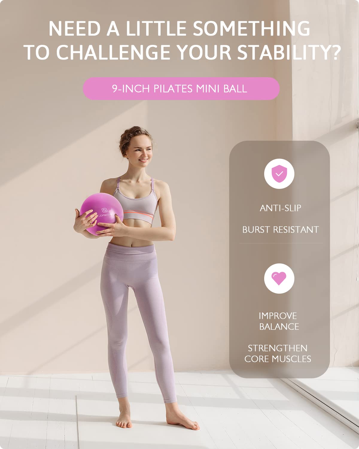 LIONSCOOL Pilates Ring Set 14" Magic Circle, 9" Mini Ball, Resistance Bands